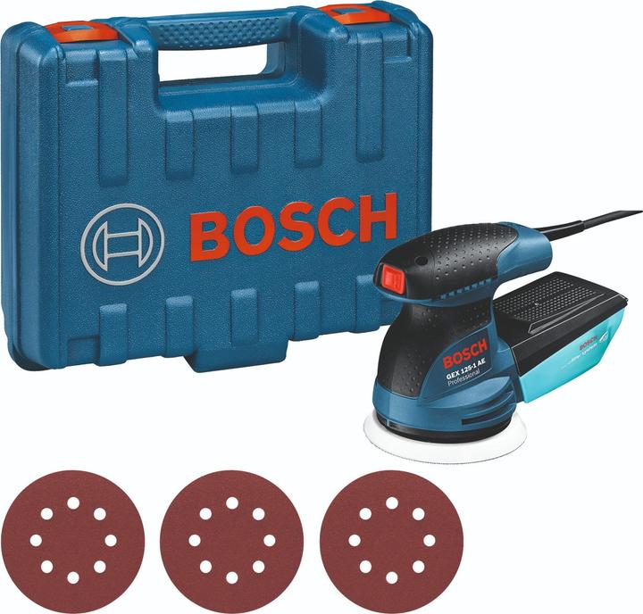 Bosch Professional Random orbital sander GEX 125-1 AE, with 3 x sanding sheet C470, in carry case (Eccentric grinder, 250 W)