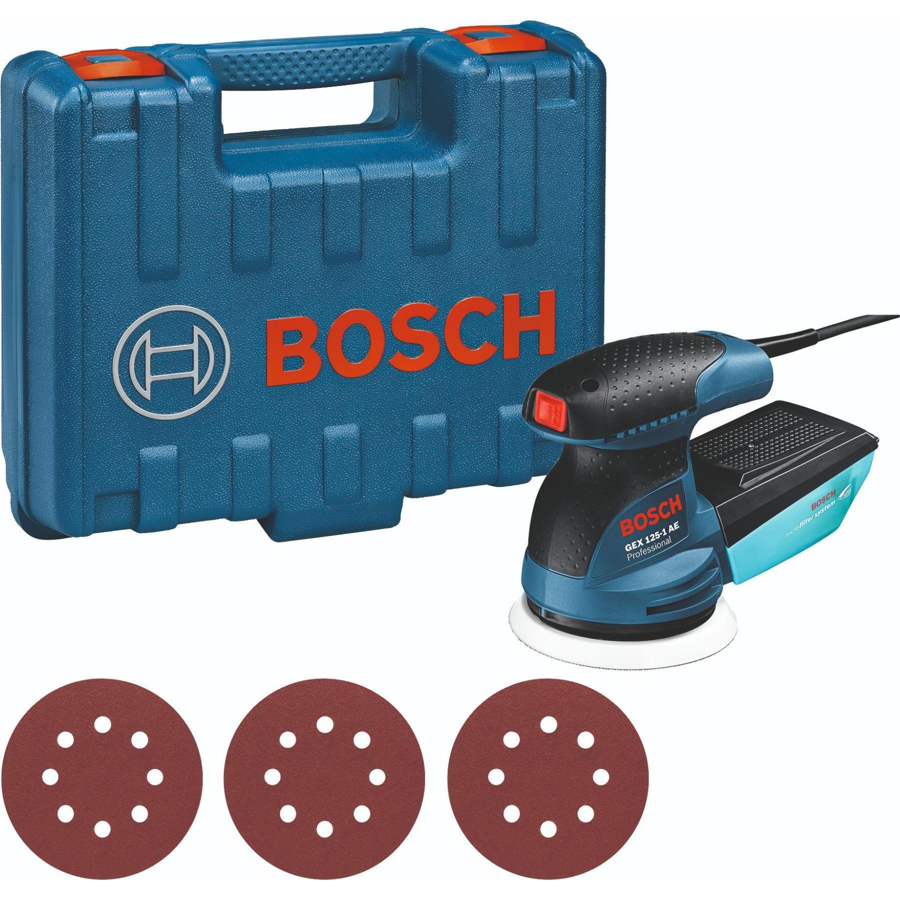 Thumbnail - Bosch Professional, Schleifmaschine + Poliermaschine, Exzenterschleifer GEX 125-1 AE, mit 3 x Schleifblatt C470, in Hand...