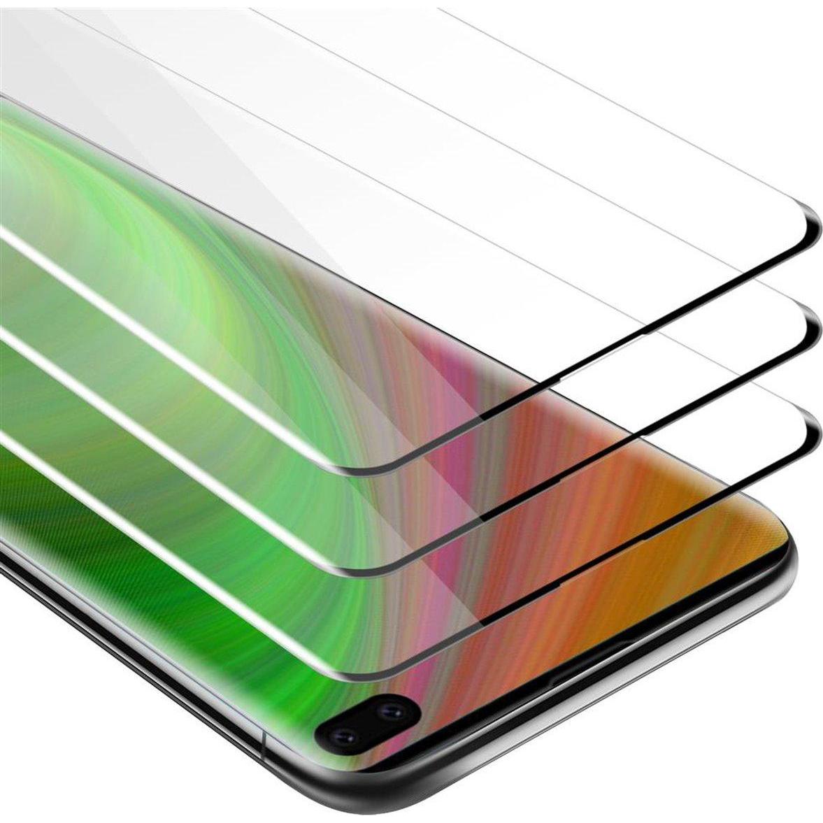 Cadorabo Vollbild Displayschutzglas (3 Stück, Samsung Galaxy S10+), Smartphone Schutzfolie, Schwarz