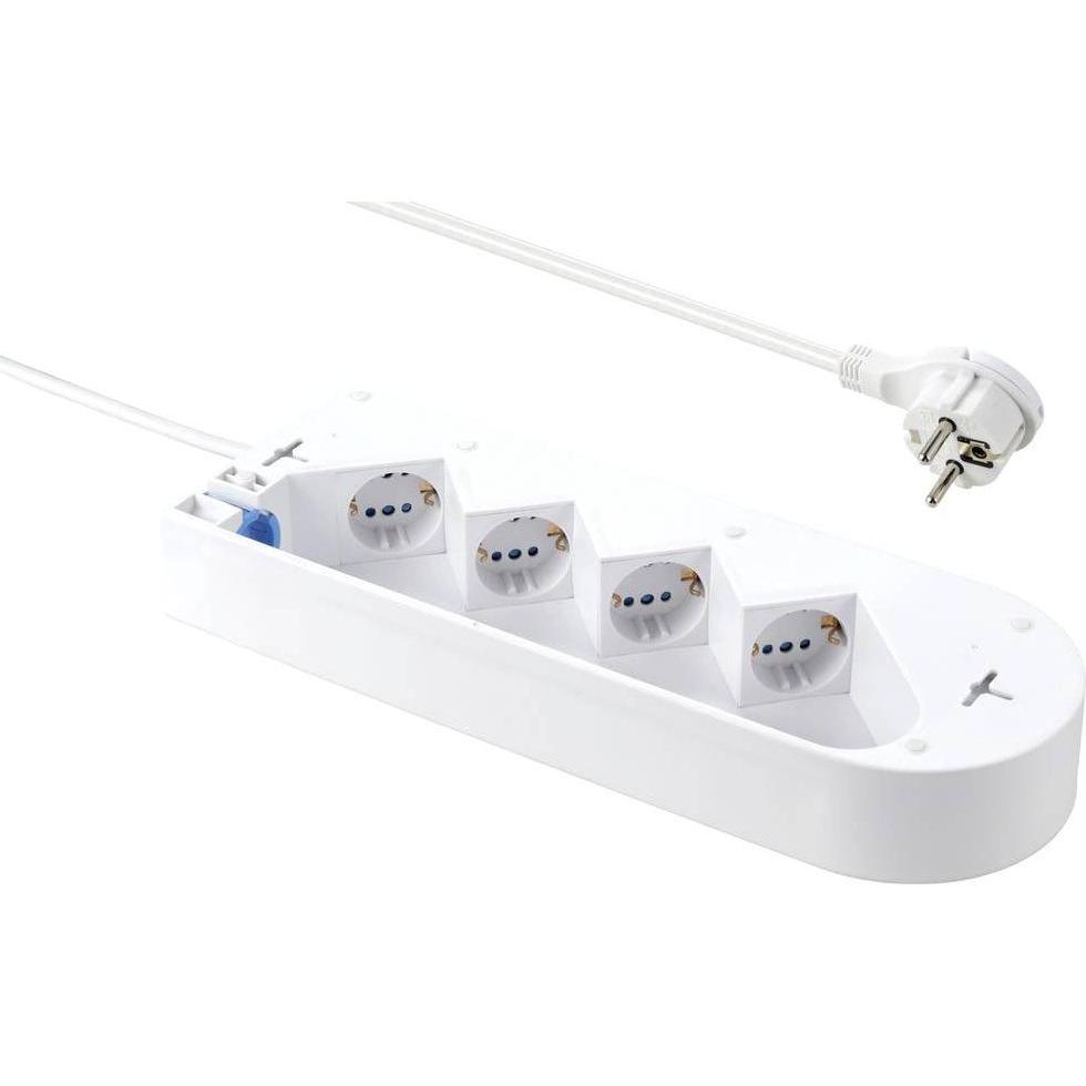 Sygonix, Steckdosenleiste, SY-5228510 Steckdosenleiste mit Schalter 4fach Weiss Schutzkontakt 1 St. (8 x, CEE 7/3, 1.40 ...