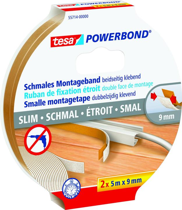 tesa Powerbond SCHMAL doppelseitiges Montageband, 2 Rollen (9 mm)