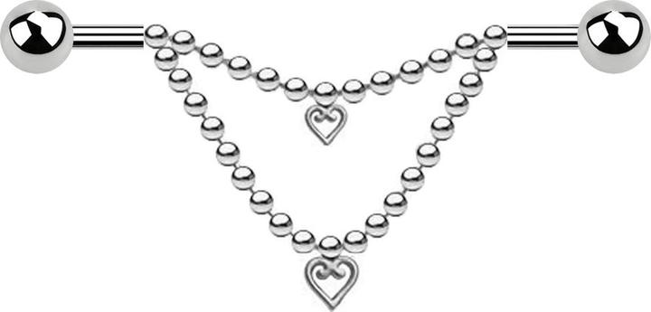 Immagine prodotto Star Piercing Barbell argento due palle due catene cuore (senza ottone, Acciaio chirurgico 316L)
