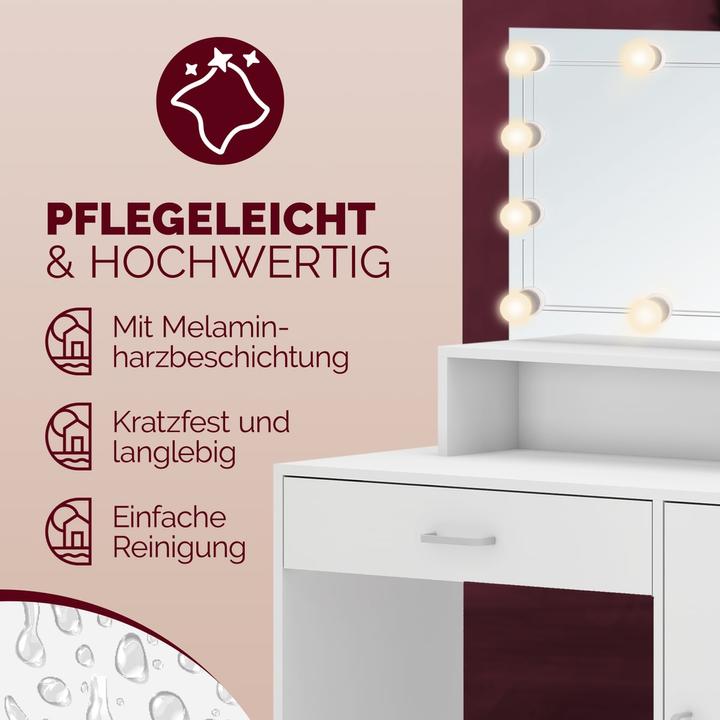 Image du produit Casaria Schminktisch mit Hocker (90 x 40 x 140 cm)