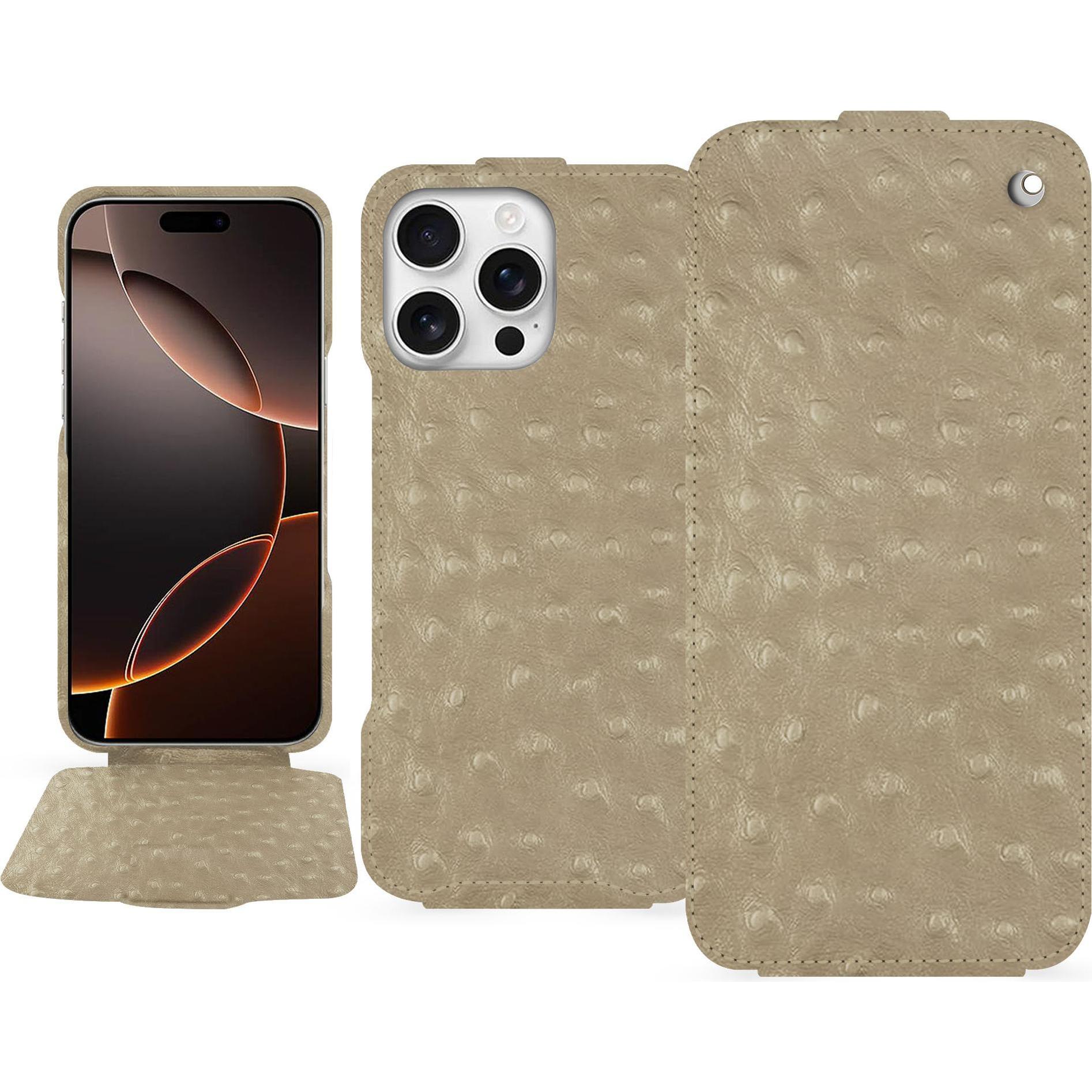 Noreve Lederschutzhülle vertikal (Apple iPhone 16 Pro), Smartphone Hülle, Beige