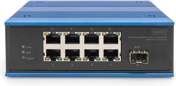 Actual product image Digitus 8-Port 10/100Base-TX(PoE) to 100Base-FX Industrial PoE Switch (8 Ports)