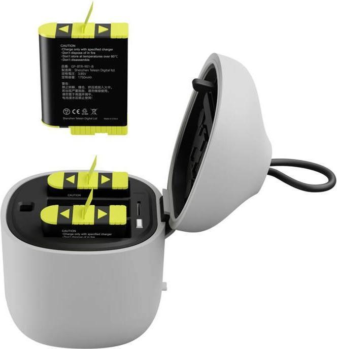 Actual product image Telesin Allin box triple-channel charger + 3 batteries for GoPro Hero 12 / 11 / 10 / 9 (yellow)