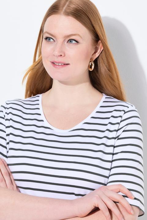 Produktbild Ulla Popken Ringelshirt, A-Linie, Rundhals, Halbarm, Pima Cotton (50, 52)
