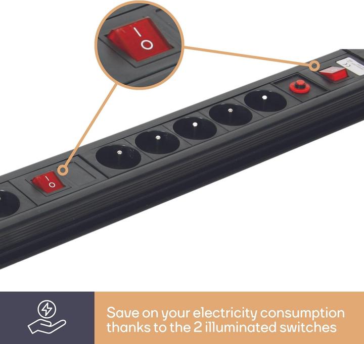 Image du produit Velleman Bloc Multiprise - 10 Prises - Avec Protection Contre Les Surcharges (10x, PECO 7/5, 1.50 m)