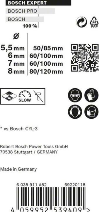 Productafbeelding Bosch Professional Zubehör Expert MultiConstruction CYL-9 boorset, 5,5/6/7/8 mm, 4 stuks. (5.5, 6, 7, 8 mm)