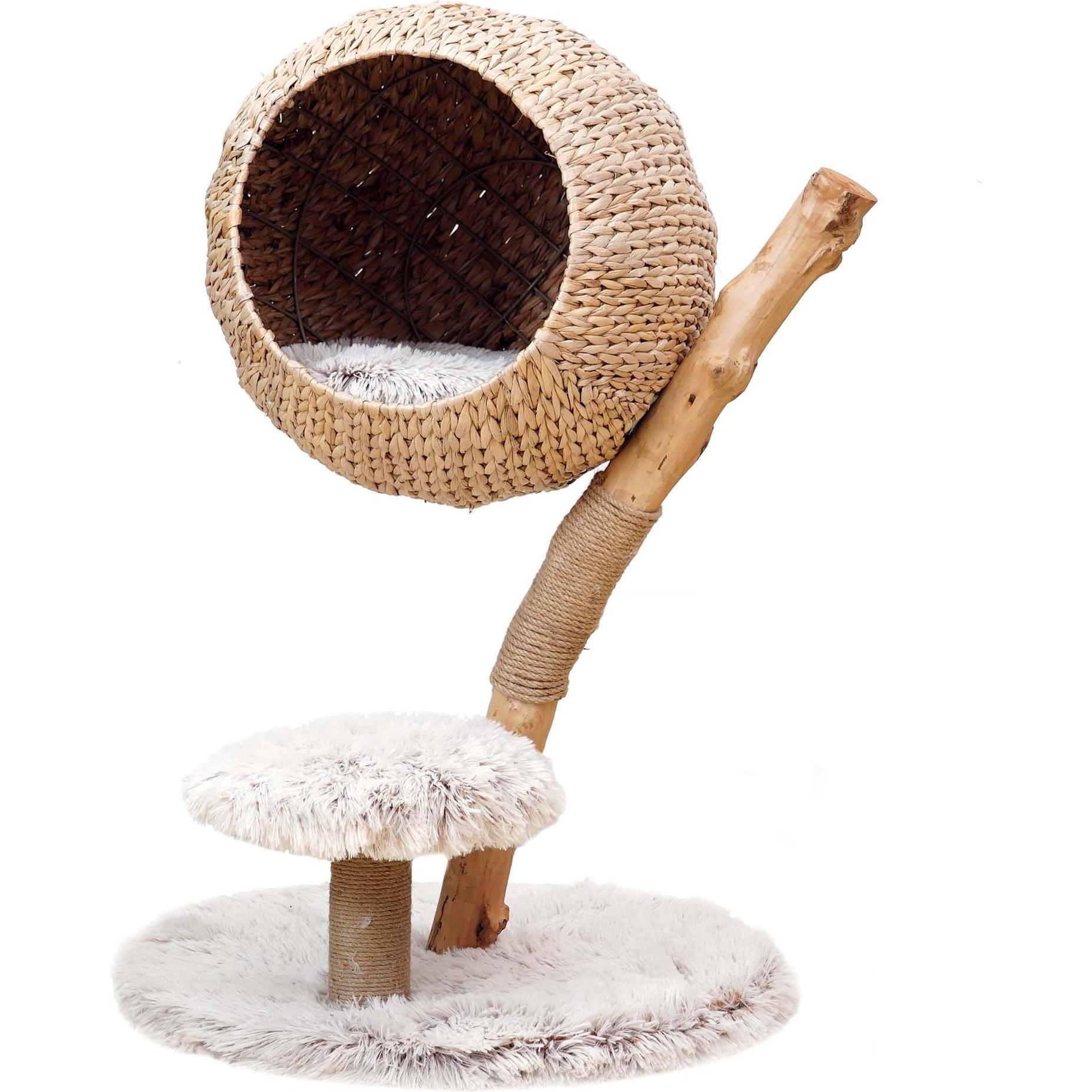 Wiltec Fudajo Kratzbaum Zweigdesign Katzenkorb 83cm Katzenkratzbaum Holz Katzenbaum (Braun, Creme), Katzenbaum