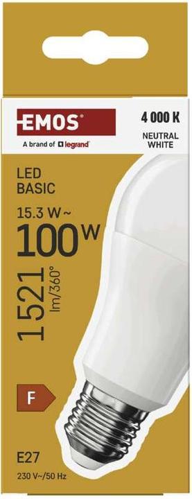 Actual product image Emos LED Lampe Basic A60 / E27 / 15,3W (100 W) / 1521 lm / Neutral Weiss (E27, 1521 lm, 1x)