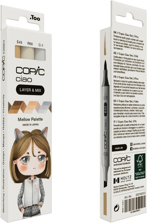 Produktbild Copic CIAO - Marker (C-1 Cool Gray No.1, E43 Dull Ivory, R00 Pinkish White, 6 mm, 3 x)