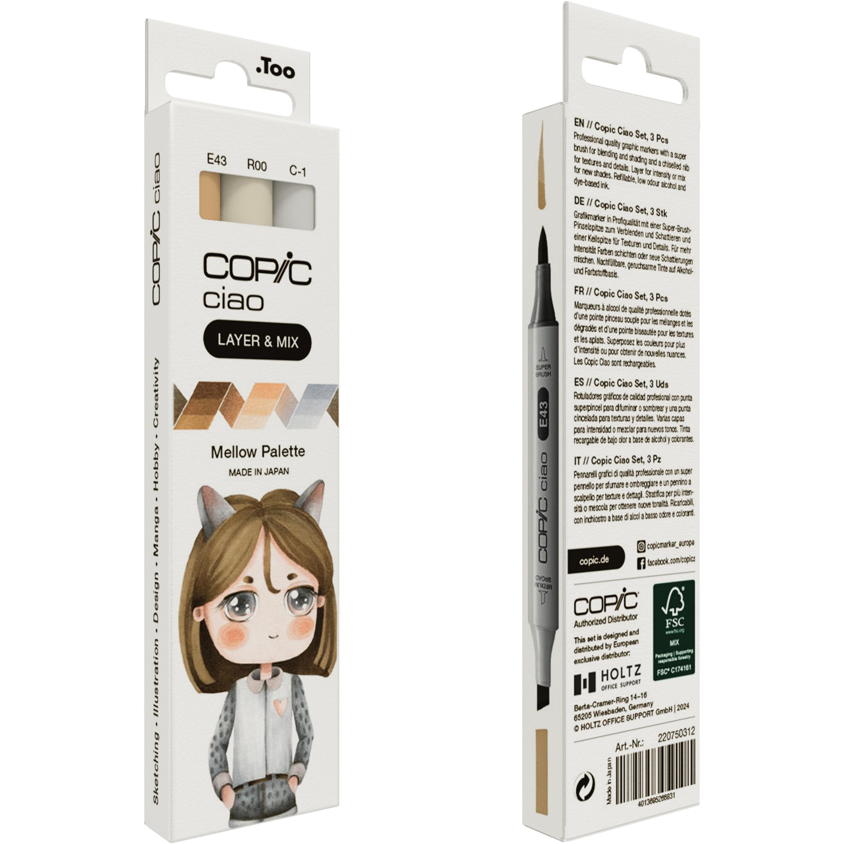 Thumbnail - Copic, Marker, CIAO - Marker (C-1 Cool Gray No.1, E43 Dull Ivory, R00 Pinkish White, 6 mm, 3 x)