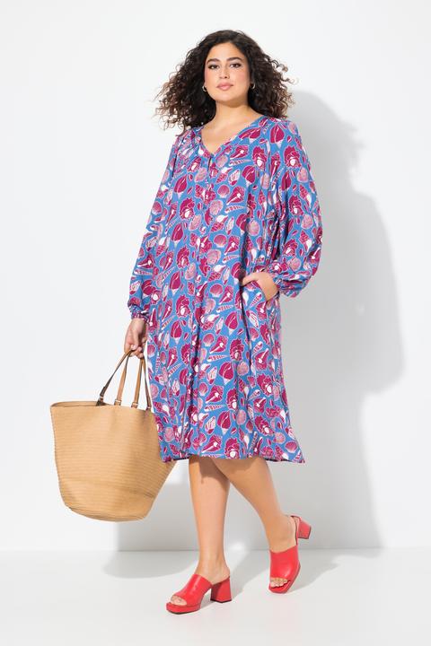 Immagine prodotto Ulla Popken Abito midi dal taglio oversize con conchiglie, scollo a V e maniche lunghe (50, 52)