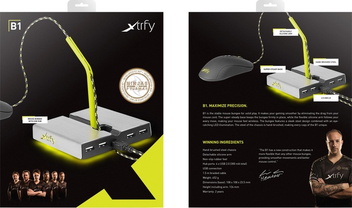 Actual product image CHERRY xtrfy B1 Mouse Bungee with LED and USB Hub