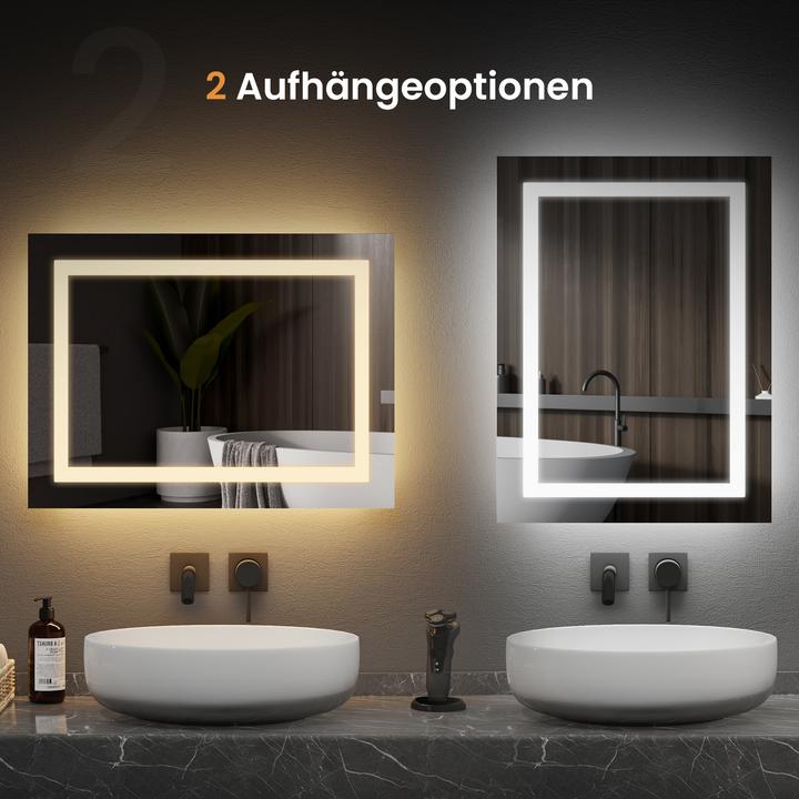 Produktbild Emke Badezimmerspiegel mit Beleuchtung 50*60cm,Beschlagfrei, 3000K/6500K,Tast Schalter