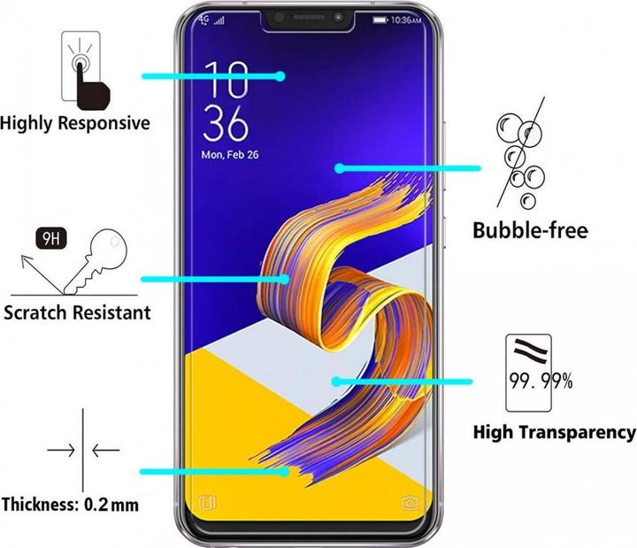 Immagine prodotto Screenguard Asus ZenFone 5 / 5Z Pellicola protettiva in vetro Custodia Design amichevole (1 pz., Asus Zenfone 5 (ZE620KL), Asus Zenfone 5Z)