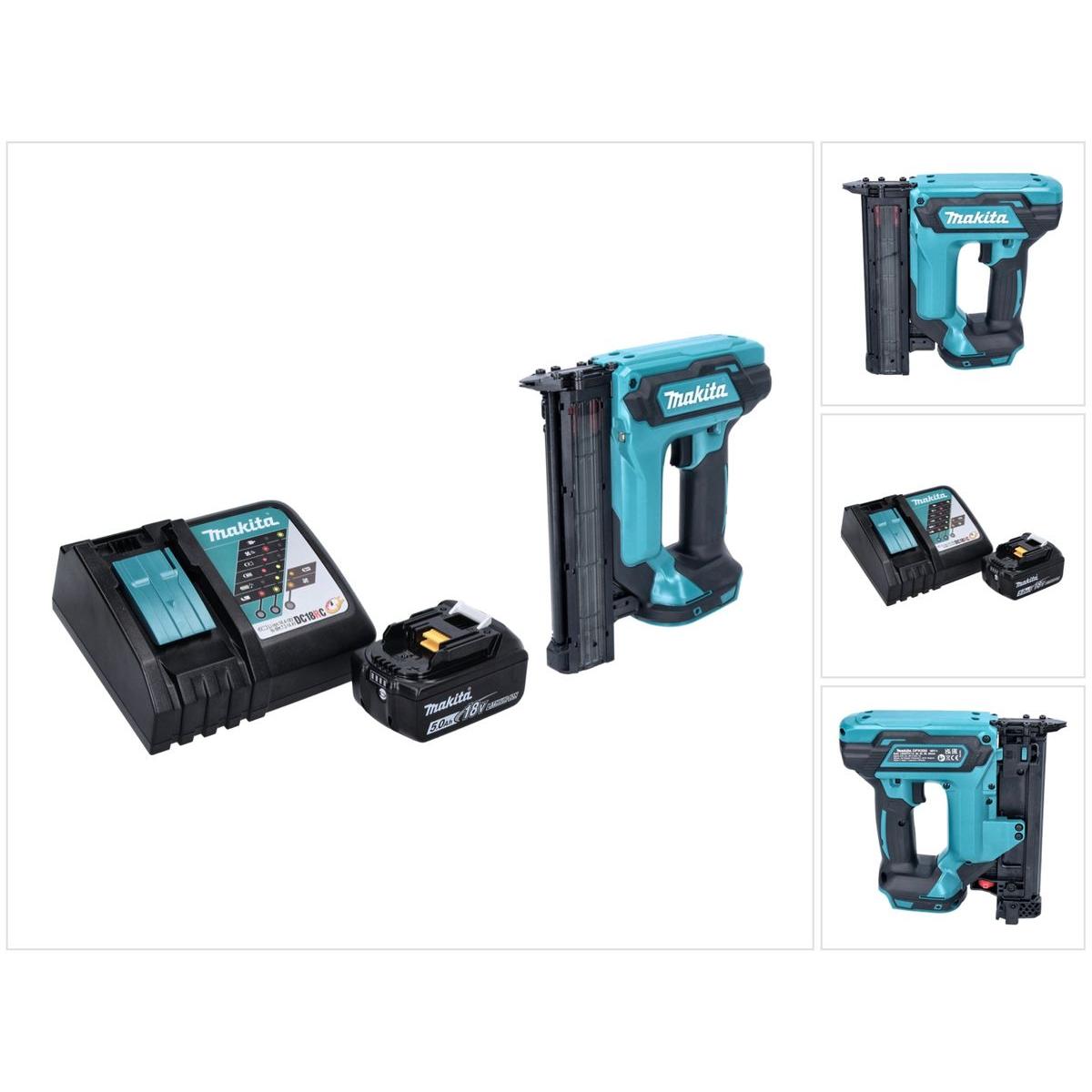 Makita, Tacker + Nagelpistole, DFN 350 RT1 Akku Stauchkopfnagler 18 V 15 - 35 mm + 1x Akku 5,0 Ah + Ladegerät