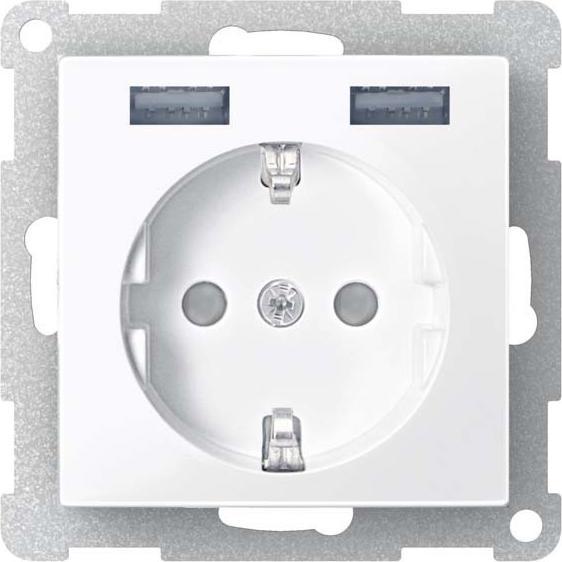 Merten, Steckdose, Schuko-Steckdose MEG2366-0344 m.USB Ladegerät weiss glänzend