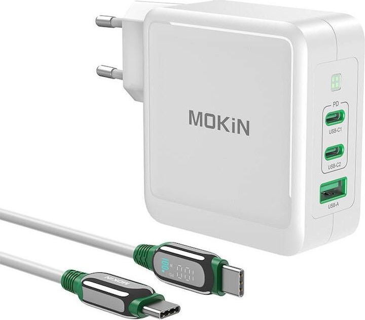 Actual product image Mokin Charger PD140W 2C1A GaN 2xUSB-C 1xUSB-A (black) (140 W)