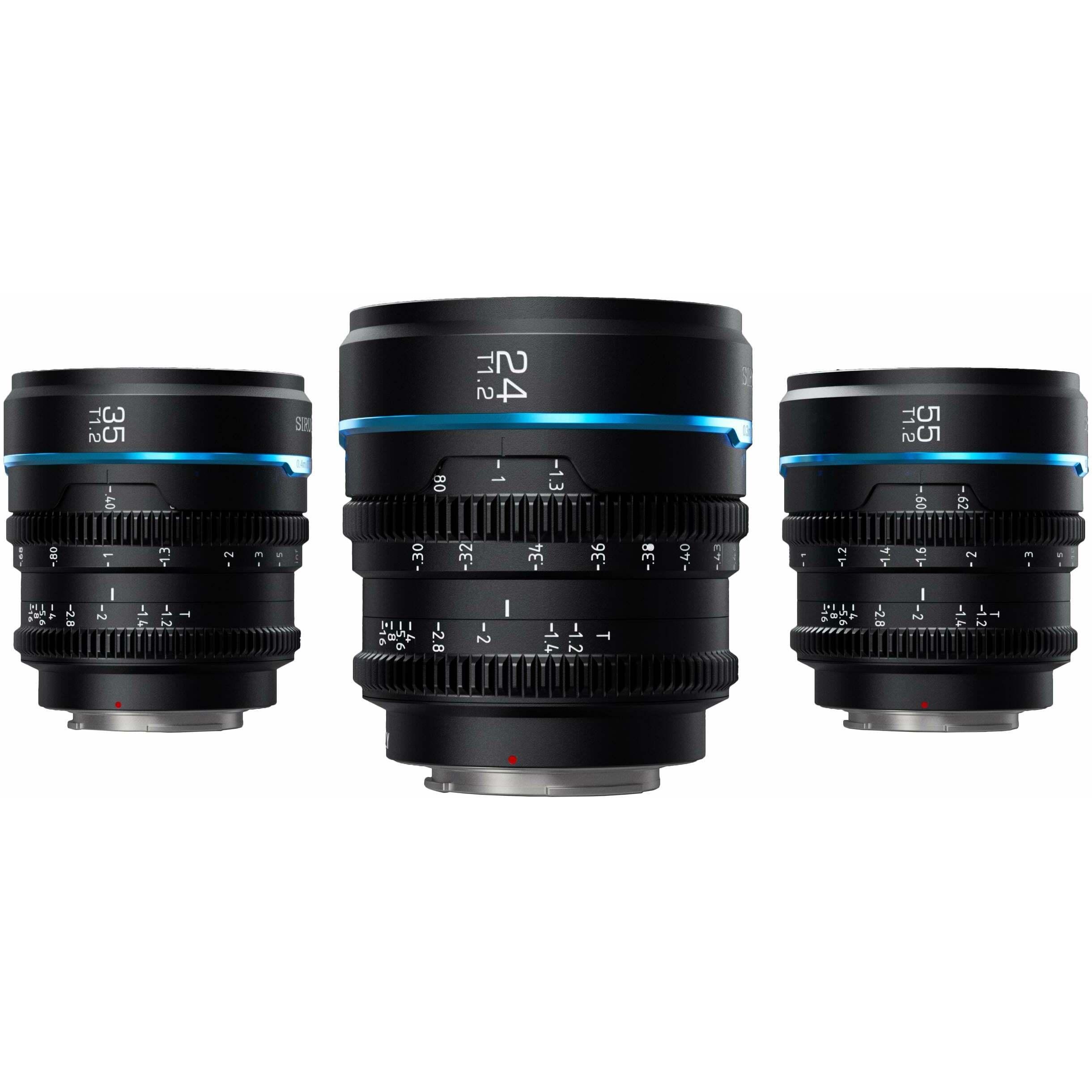 Sirui Nightwalker 24 35+55mm T1.2 S35 MF Cine Lens Bundle E-Mount (Sony E, APS-C / DX), Objektiv, Schwarz
