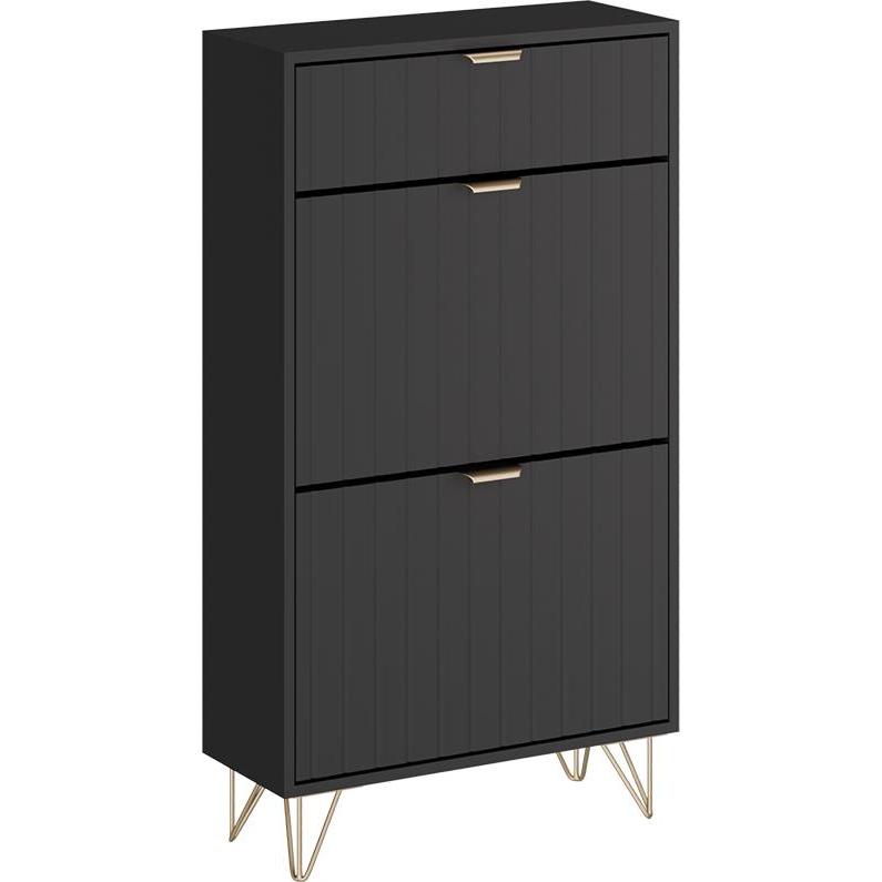 Vichy, Schuhschrank, Schuhschrank Helge, Schwarz, 60 x 107.5 cm 2 Fächer