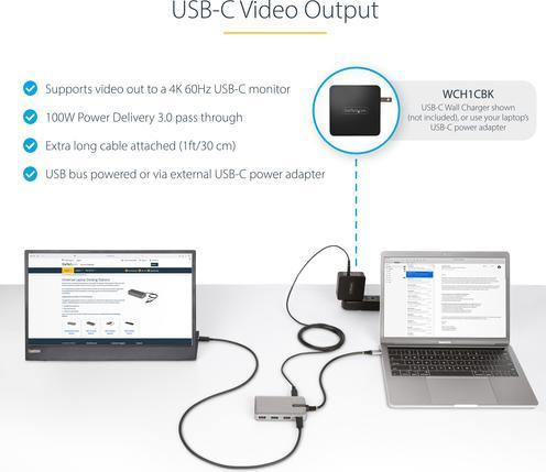 Produktbild StarTech com 4-Port USB-C Hub mit DP Alt Mode Videoausgang 4K 60Hz - USB-C auf 3x USB-A & USB-C, 100 (USB-C, 4 Ports)