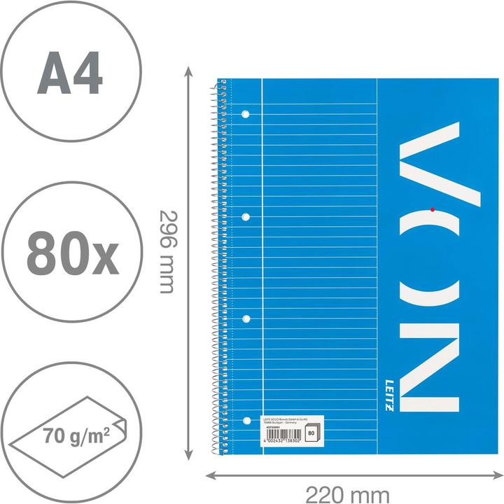 Image du produit von Notizblock A4 liniert, 80 Blatt, Blau, 5 Stück (A4, À rayures, Couverture rigide)