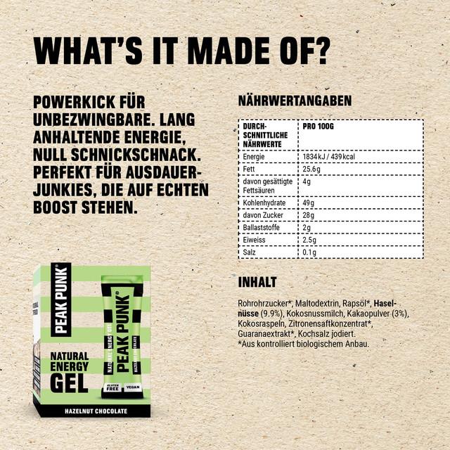 Produktbild Peak Punk Natural Energy Gel (Hazelnut, Chocolate, 12 Stk., 300 g)
