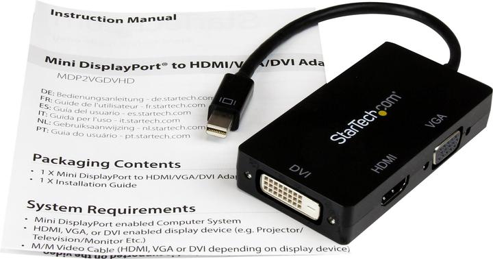 Produktbild StarTech Mini DisplayPort auf HDMI / DVI / VGA Adapter - 3-in-1 mDP Konverter - 1920x1200/1080p - Reiseada... (DVI, VGA, HDMI, 10 cm)