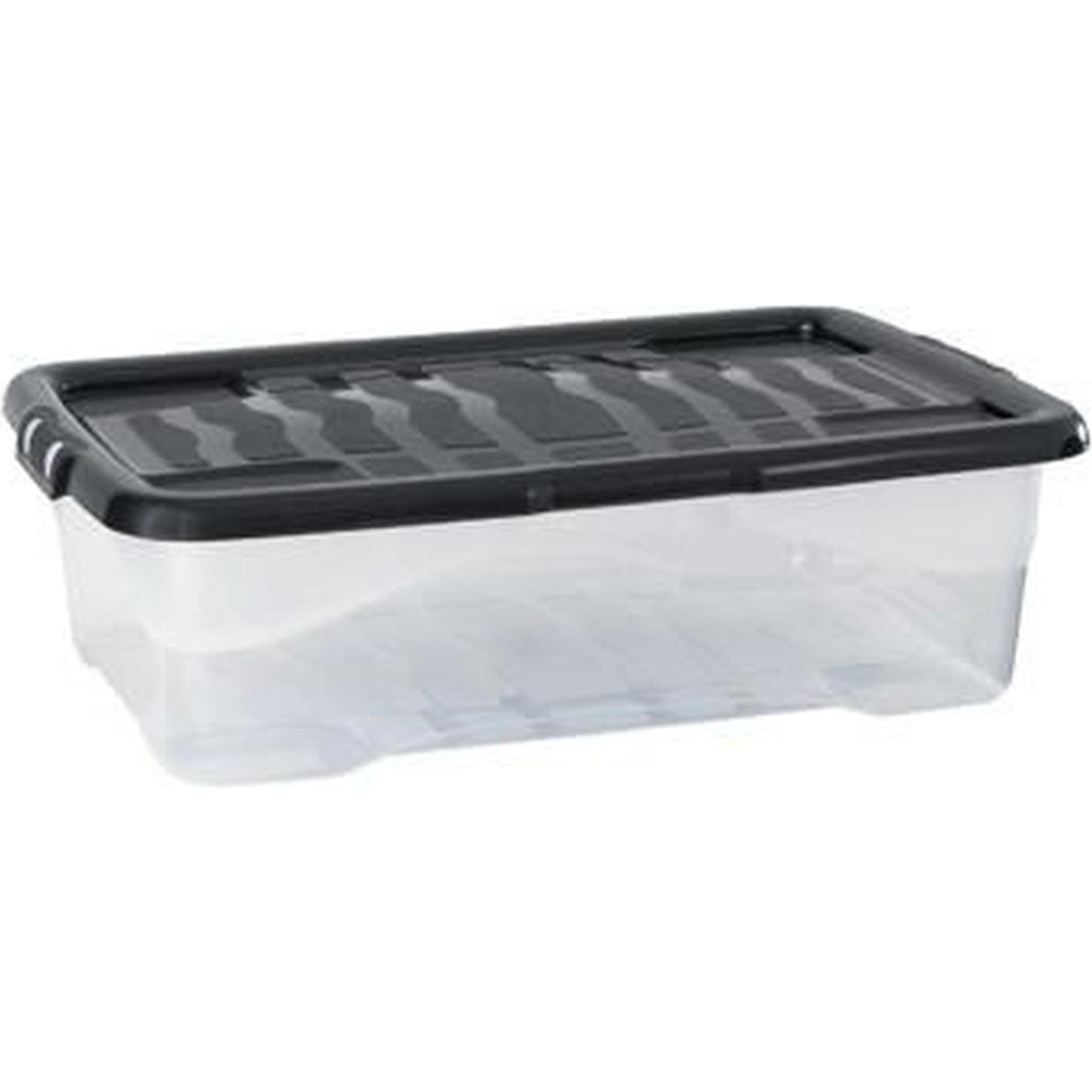 Cep, Box portaoggetti, Contenitore Strata Crystal, capacità 30 litri, con coperchio, trasparente/nero (30 l)