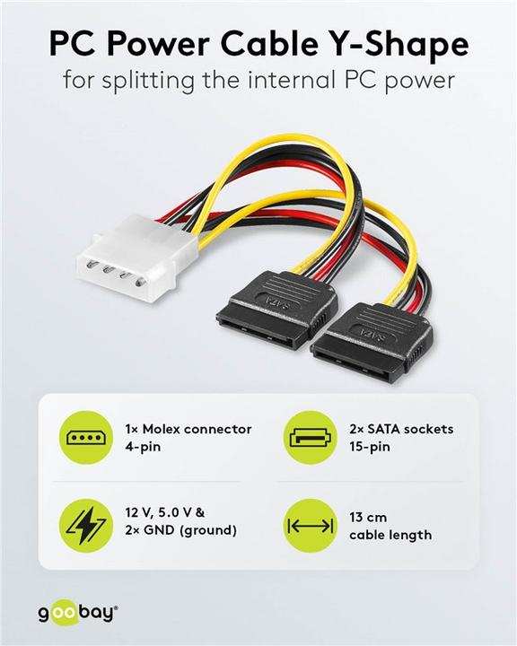 Produktbild Goobay SATA Power Adapter 4Pin - 2x15Pin Molex (13 cm)