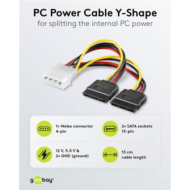 Thumbnail - Goobay Power-Adapter, 0.13 m, Interne Kabel (PC)