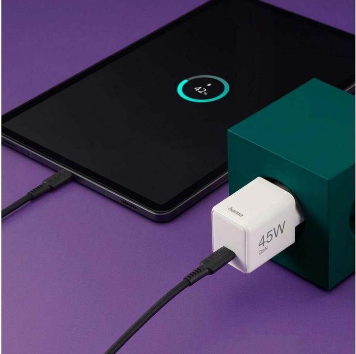 Image du produit Hama Chargeur rapide, USB-C, PD/QC/GaN, super-mini-chargeur, 45 W, blanc (45 W, 1 portion)