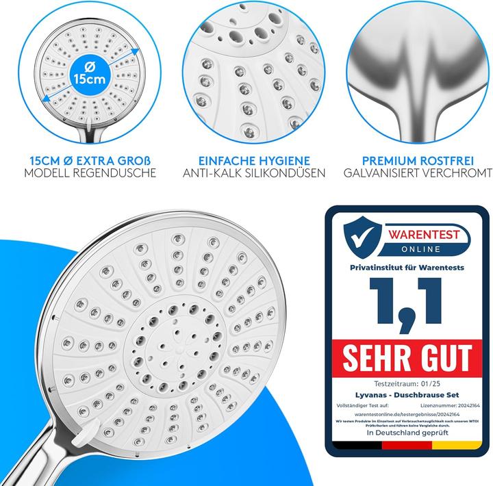 Actual product image Lyvanas Shower head with hose and holder (5 Beam types)