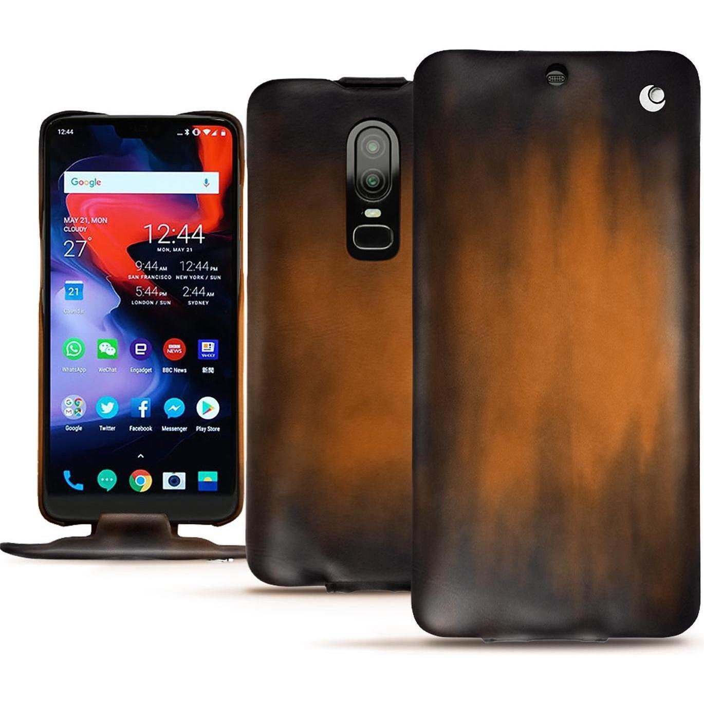 Thumbnail - Noreve Lederschutzhülle vertikal (OnePlus 6), Smartphone Hülle, Braun