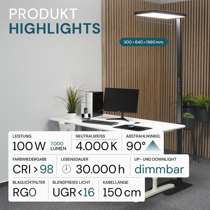 Actual product image Luxula LED Büro-Stehleuchte, Up/Down, schwarz (7000 lm)