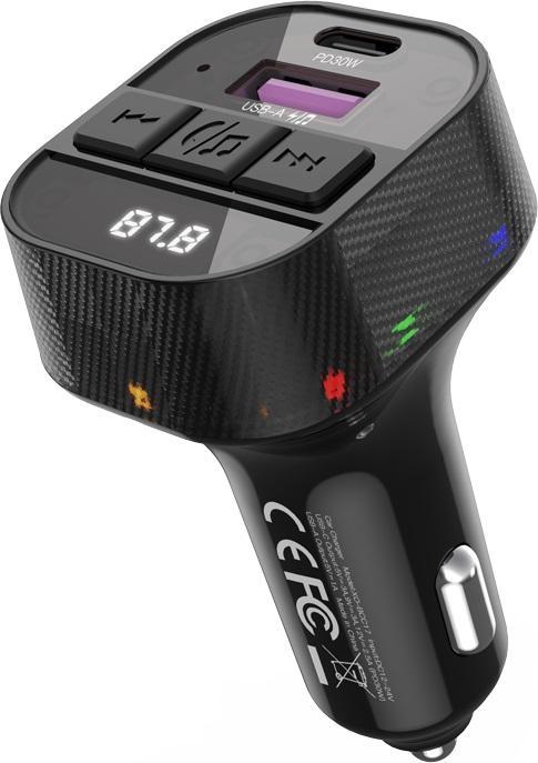 Produktbild xO Sender FM BCC17 Bluetooth MP3 Autoladegerät 30W schwarz + Kabel USB-C - Lightning