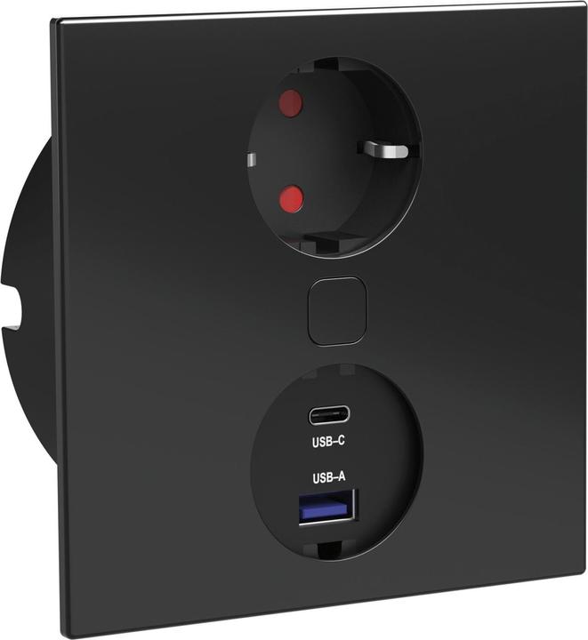 Produktbild HPF Einbausteckdose Duplex, 1 Stk. Schukosteckdose, + USB-Charger, schwarz