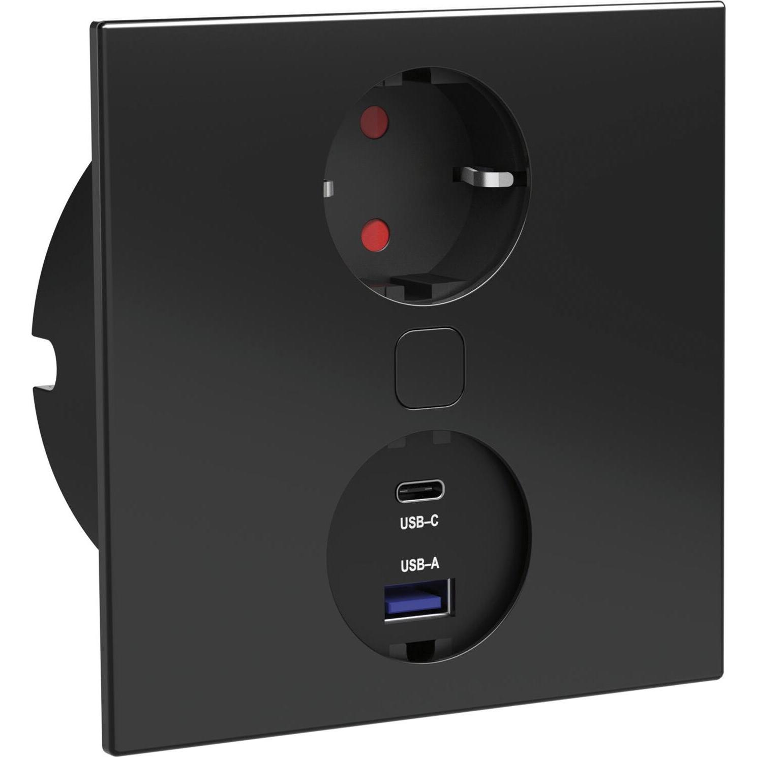 HPF, Steckdose, Einbausteckdose Duplex, 1 Stk. Schukosteckdose, + USB-Charger, schwarz