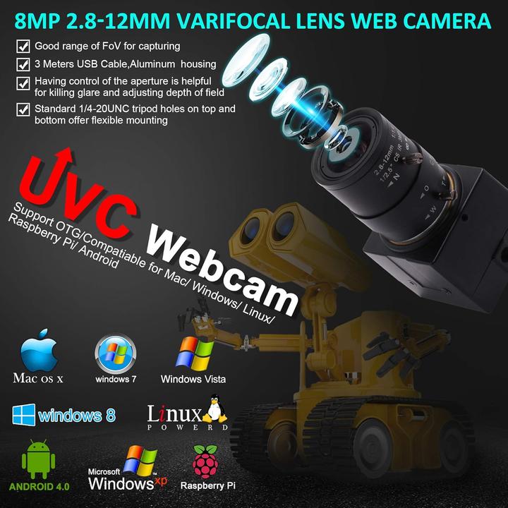 Actual product image ELP 8MP Zoom-Webkamera mit variablem Fokus (8 Mpx)