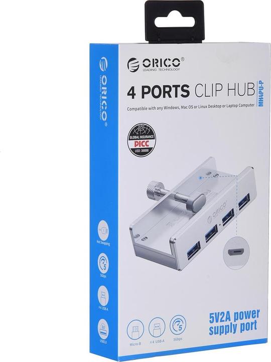 Actual product image Orico MH4PU-P-SV-BP (USB-C, 4 Ports)