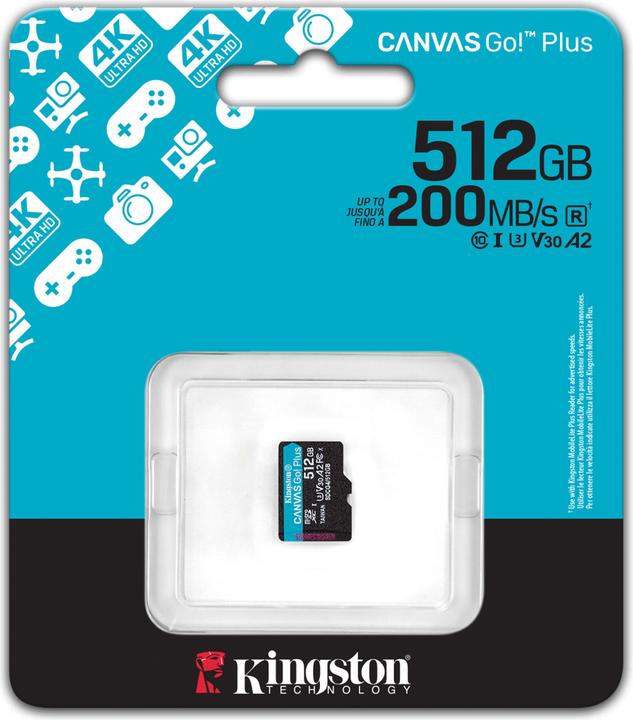 Actual product image Kingston Card Canvas Go Plus MicroSD 512GB (512 GB, microSDXC, U3, UHS-I)