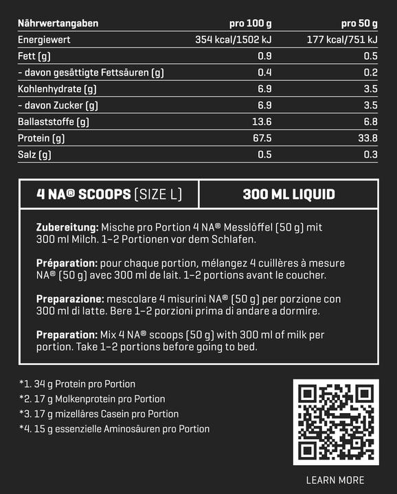 Valeurs nutritives et ingrédients Nutriathletic Night (Tahitian Vanila, 1 pcs, 650 g)