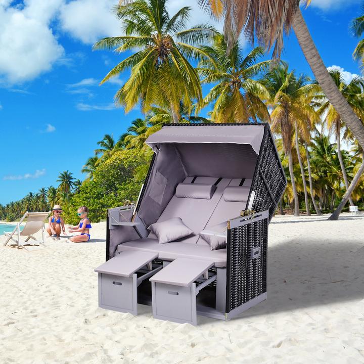 Produktbild Outsunny Strandkorb mit Dach und Getränkehalter