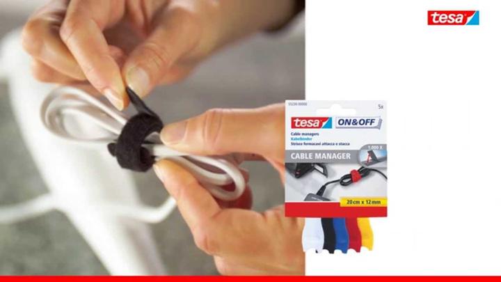 Produktbild tesa On&Off Kabelbinder (Klettkabelbinder, 200 mm, 5 Stk.)