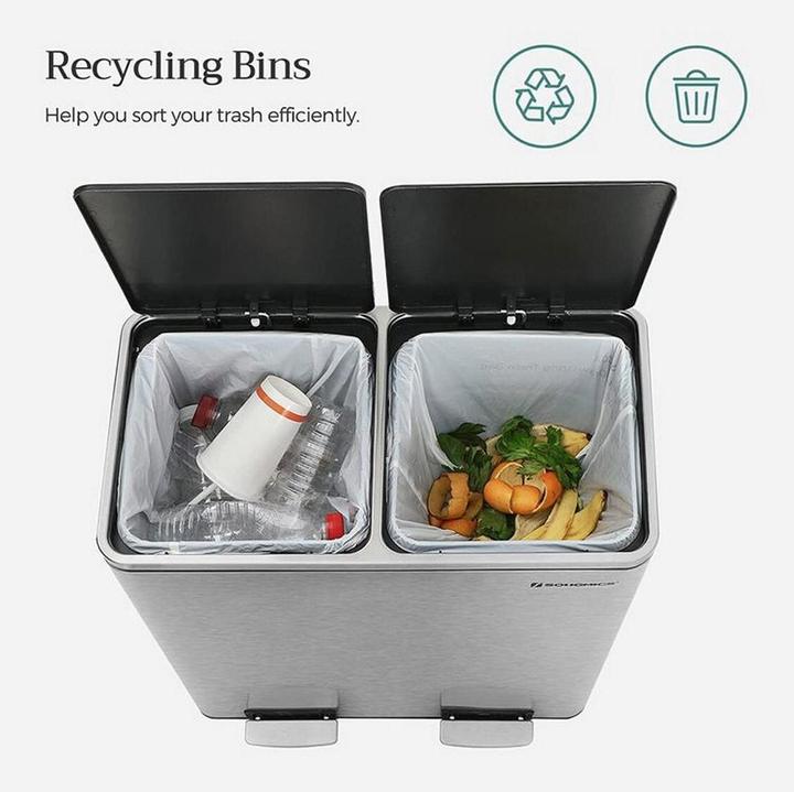 Immagine prodotto Songmics Treteimer 2 x 30 L, Silber, Fassungsvermögen: 60 (60 l)