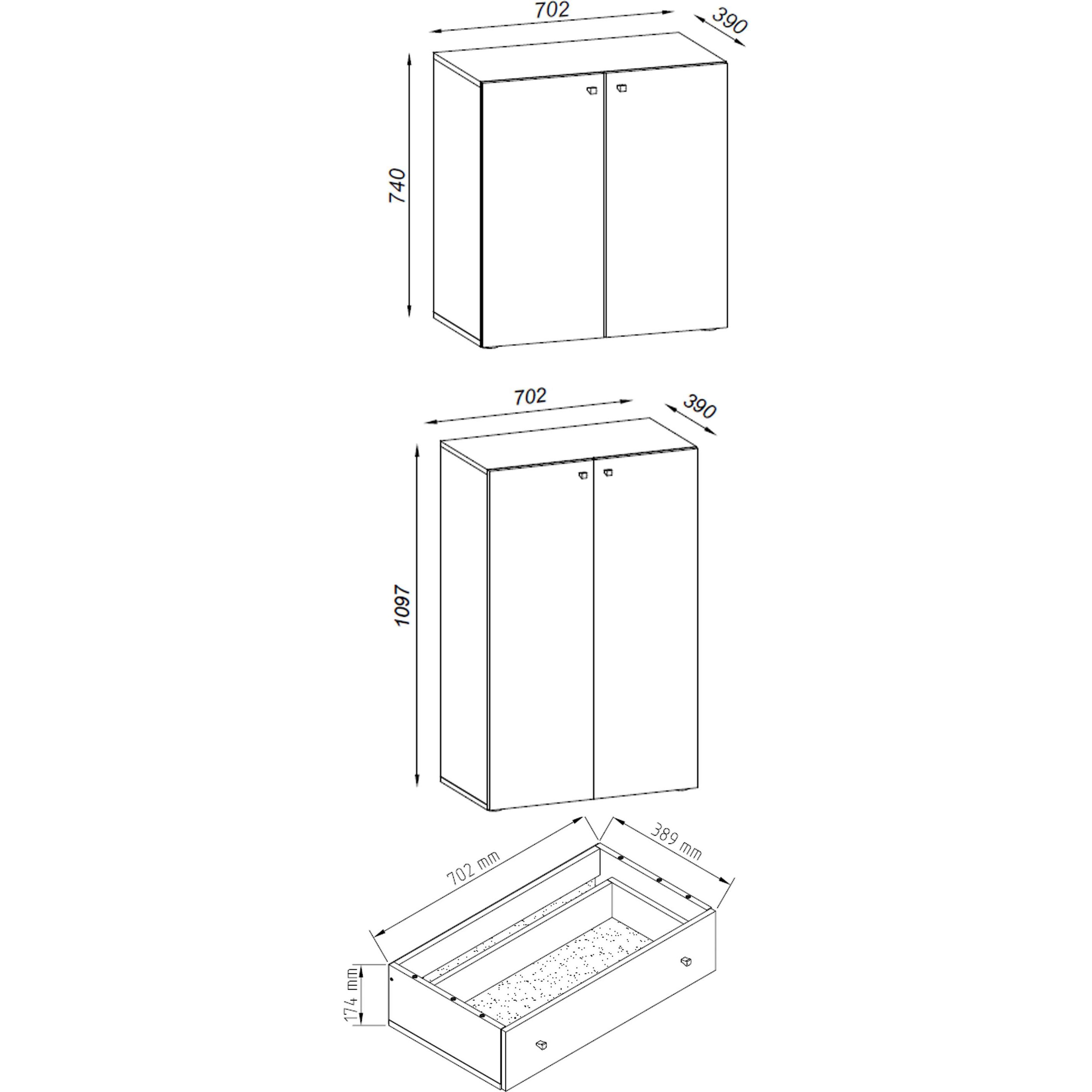 Thumbnail - VCM, Aktenschrank, Büroschrank Aktenschrank Lona 5-fach Schublade Drehtüren (70 x 39 x 200 cm)