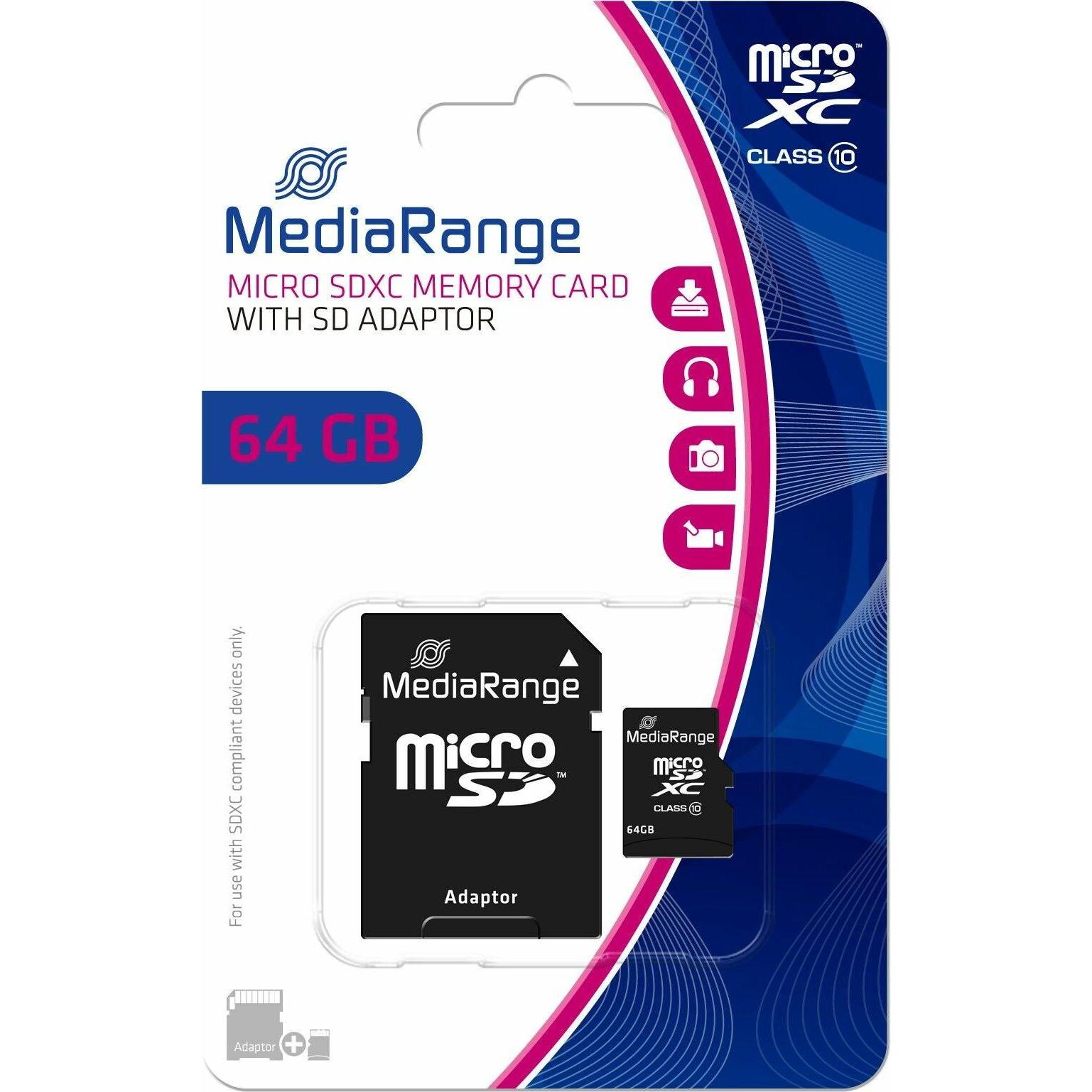 MediaRange MR955 (64 GB, microSDXC, U1), Scheda di memoria, Nero