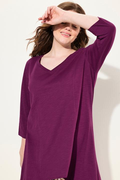 Actual product image Ulla Popken Eco Cotton V-Neck Pointed Hem A-line Fit Tee (46, 48)